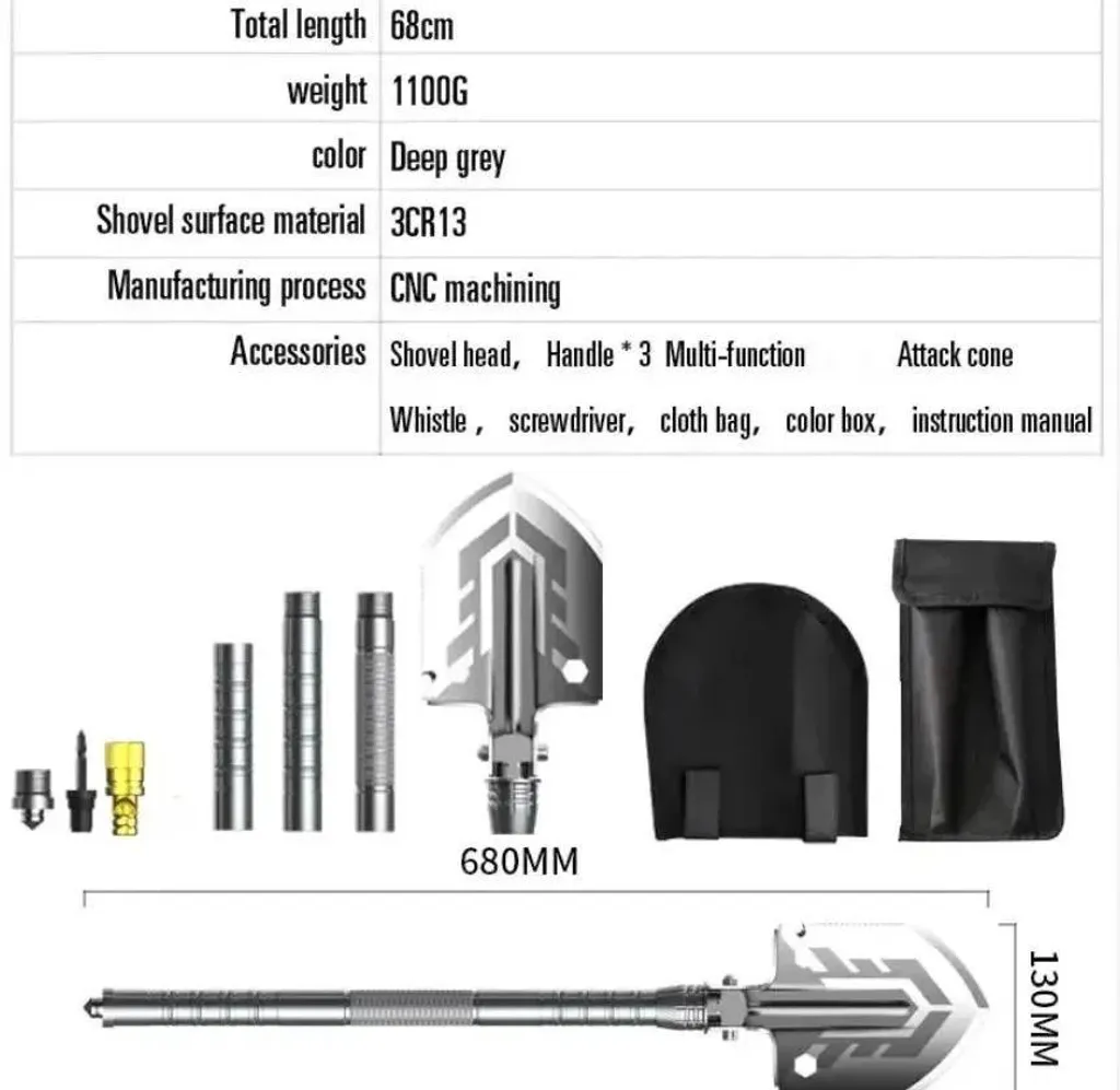 Bêche multifonction pliable D15-27 robuste en acier carbone noir