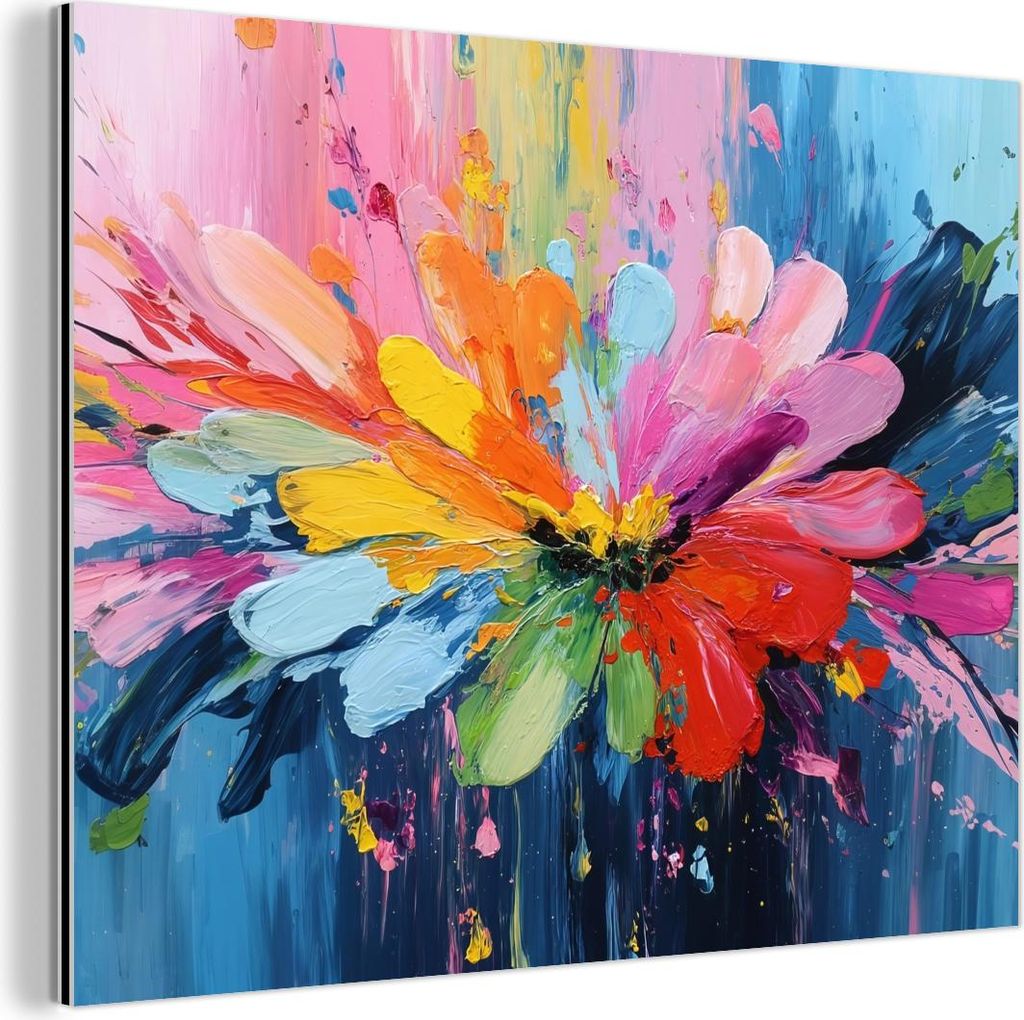 MuchoWow Wanddekoration Metall Metallbild Wandkunst 80x60 cm Farbenrausch - Ausdrucksstarke Stimmung - Blume MuchoWow Aluminium Gemälde - Alubild