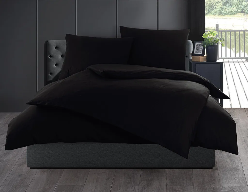 Completo Letto Nero in Cotone | Lenzuola Resistenti e Morbide