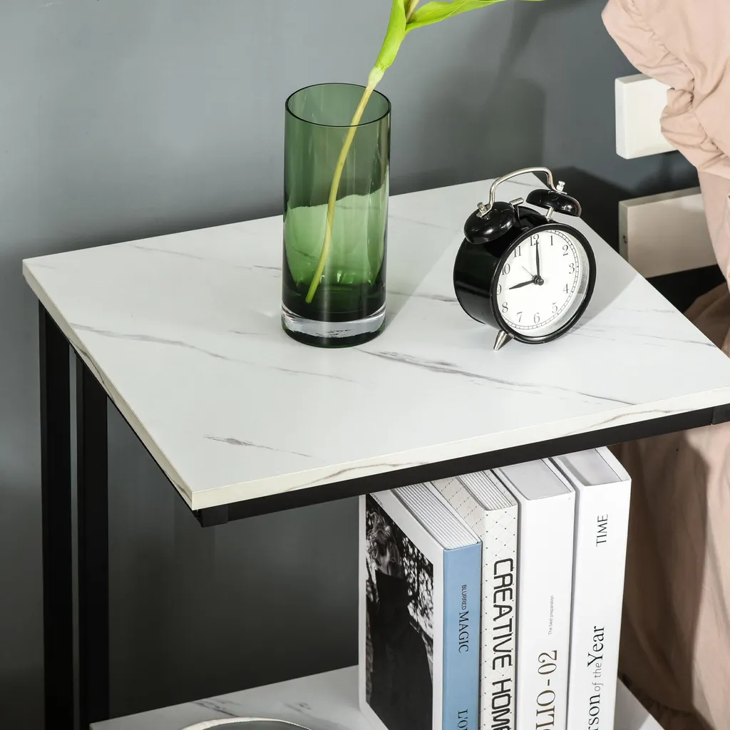 Table d'appoint chambre et séjour avec étagère effet marbre chic - 11