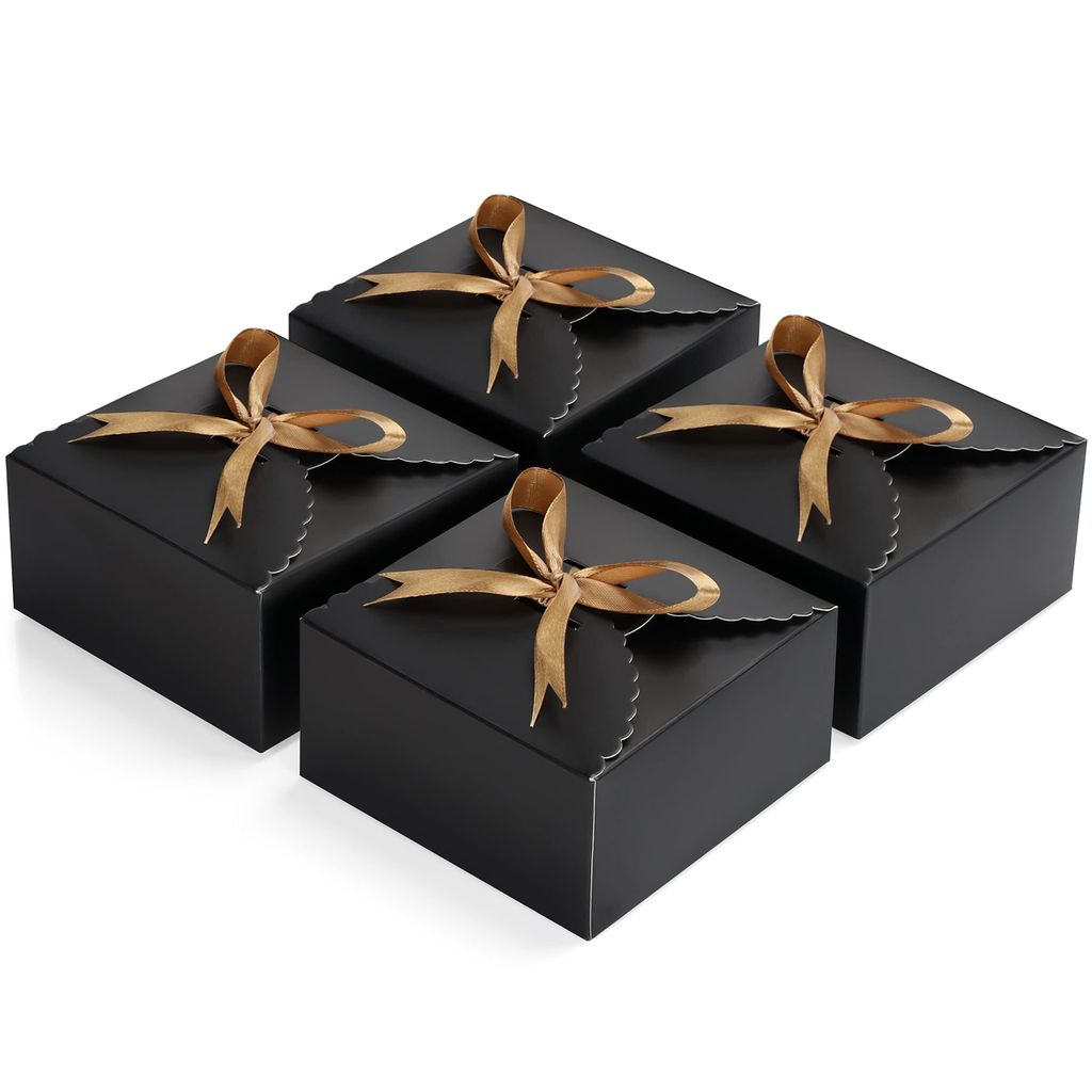 Belle Vous Schwarze Quadratische Kraftpapier Geschenkbox mit Goldenem Schleifenband (50 Stk) - 12 x 12 x 6 cm - Kleine Geschenkverpackung Box & Geb...