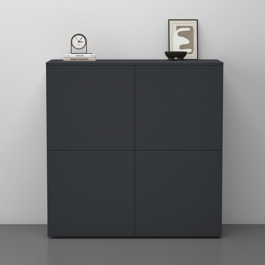 doporro Buffet Commode 100cm Meuble de Rangement Gris Noir Image du produit 
