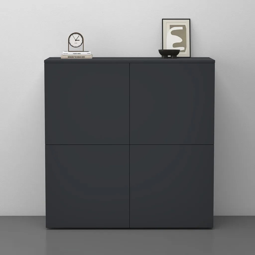 doporro Buffet Commode 100cm Schrank04 Meuble de Rangement Gris Noir Mat