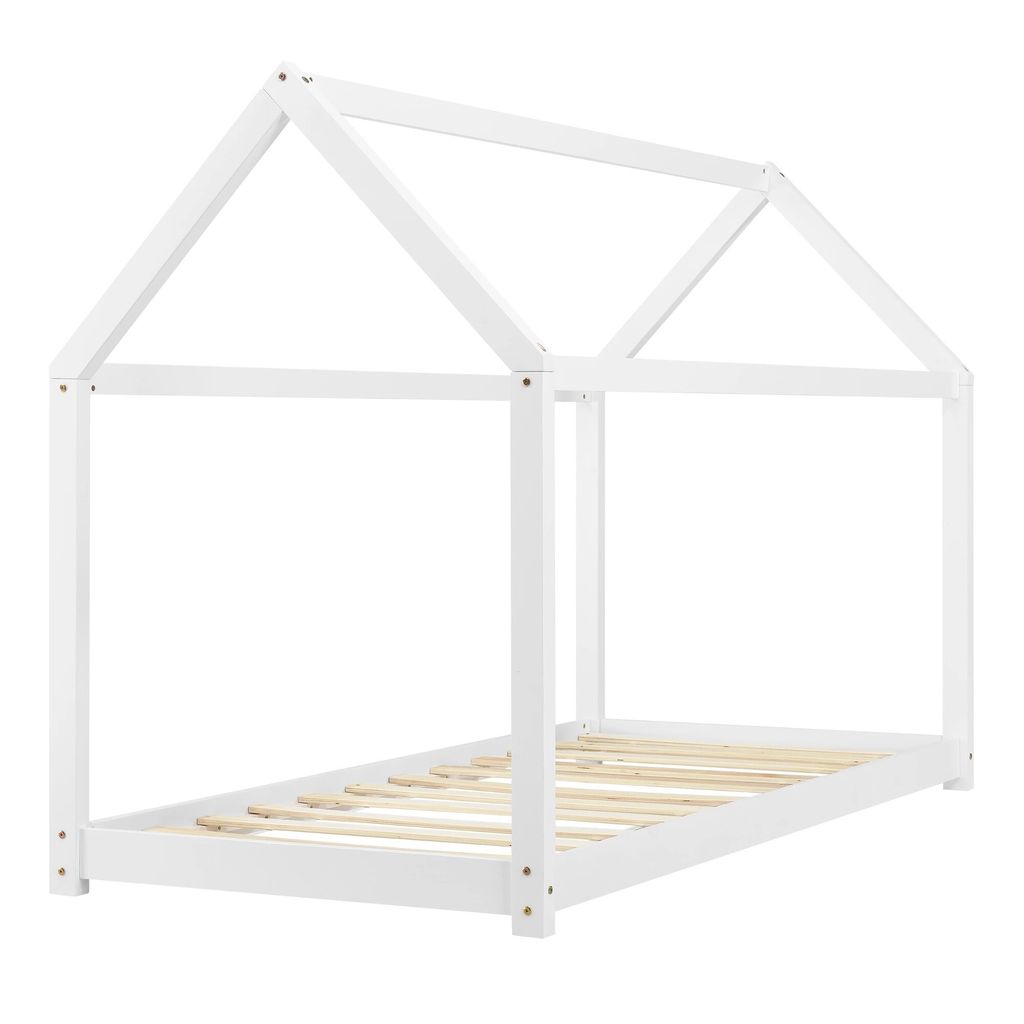 In And OutdoorMatch Kinderbett Regan - Hausbett - mit Lattenrost - 80 x 160 cm - für Mädchen - für Jungen - für Kinder - Weiß