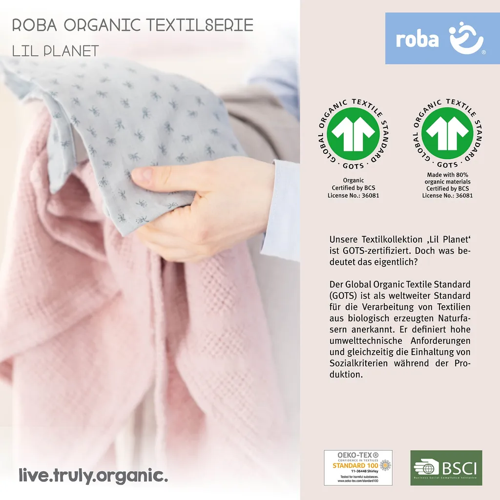 Parure de lit bébé en coton bio roba Lil Planet avec couverture rose
