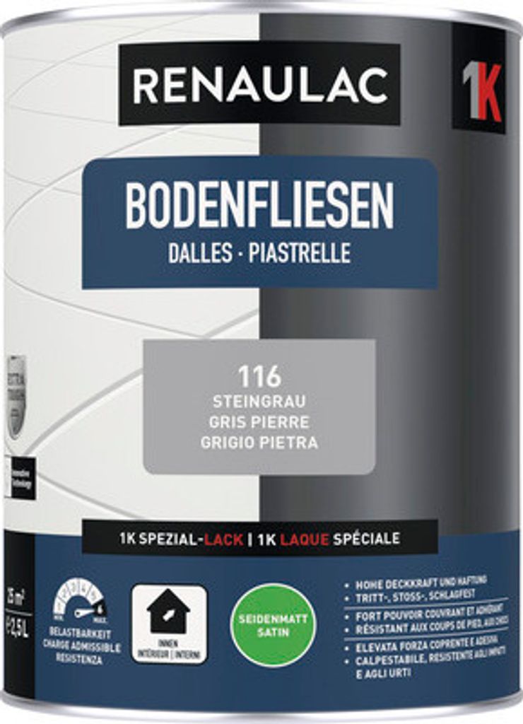 RENAULAC Bodenfliesenfarbe seidenmatt steingrau 2.5 l Produktbild 