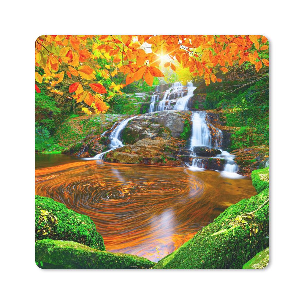 MuchoWow Mauspad Mousepad Natur - Wasserfall - Steine - Moos - Blätter - Grün 20x20 cm - Mousepads - Maus Mat - Pad - Mausunterlage - Desk Mat ...