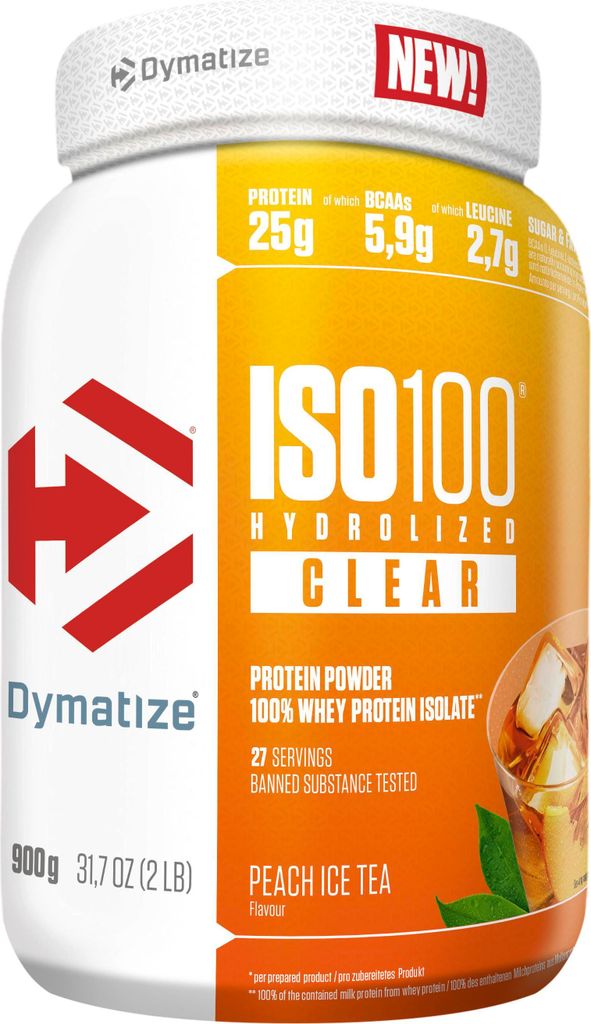 DYMATIZE Whey Protein Pulver Shake ISO 100 Hydrolyzed Clear Peach Ice Tea 900 g