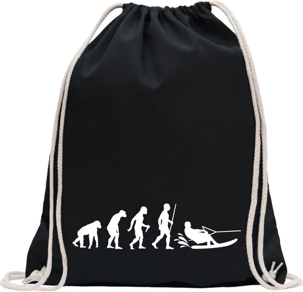 Kiwistar - Turnbeutel - schwarz - Wakeboarden Ski Evolution - Fun Rucksack Sport Beutel Gymsack Baumwolle mit Ziehgurt