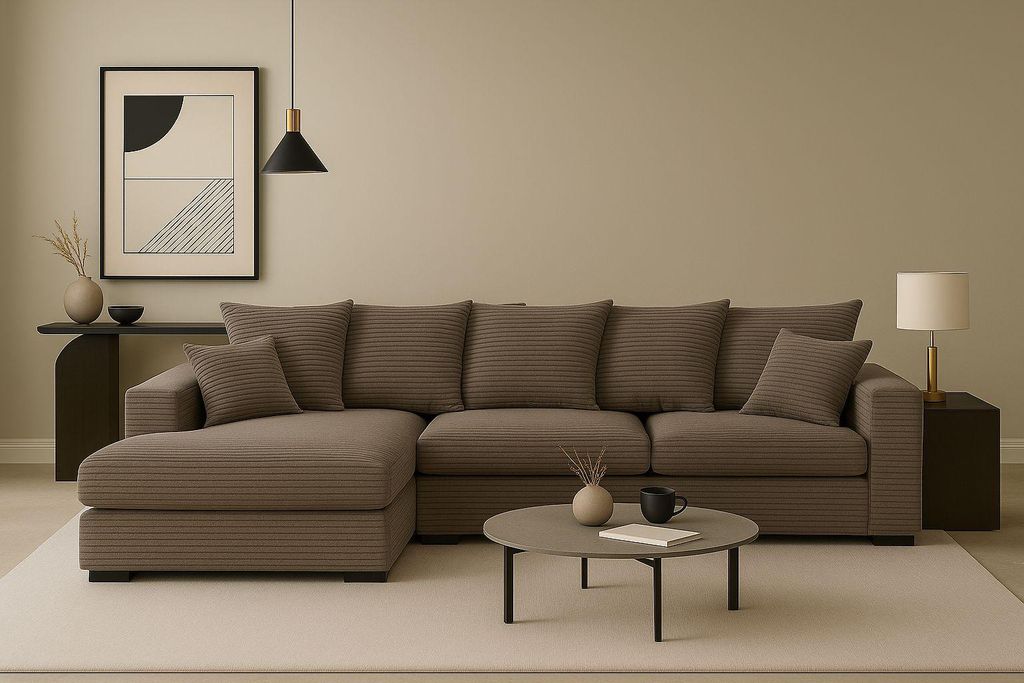 Kaiser Möbel Ecksofa mit schlaffunktion und bettkasten, Sofa L-form, Couch L-form Gabon stoff Zoom Braun Ottomane Links