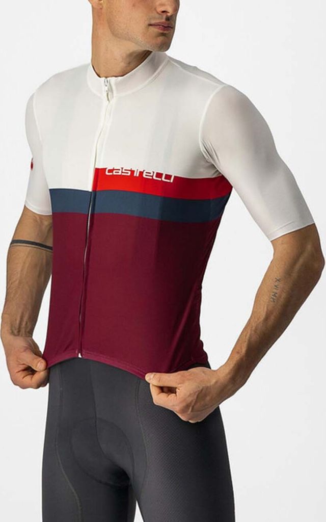 CASTELLI Kurzarm Fahrradtrikot - A BLOCCO - Rot/Beige/Blau/bordeaux S