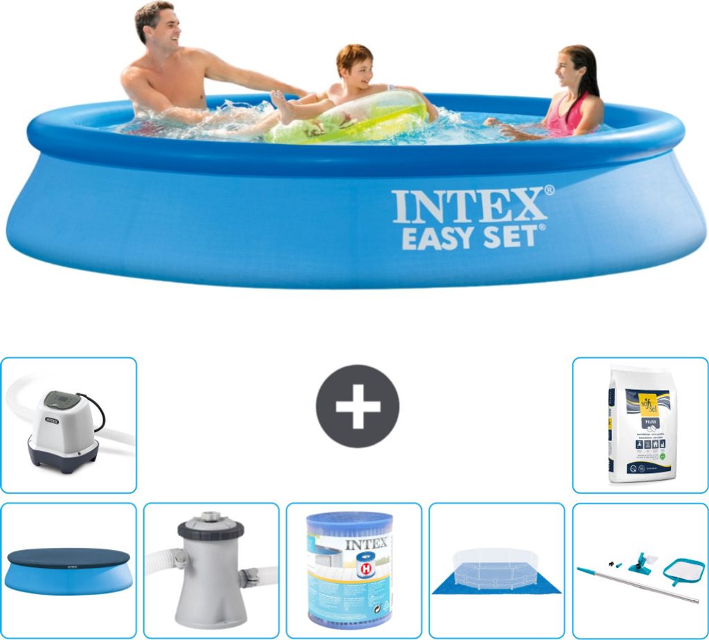 Intex runder aufblasbarer Easy Set-Pool – 305 x 61 cm – Blau – im Lieferumfang enthalten Abdeckung - Filterpumpe für Schwimmbad - Filter - B...