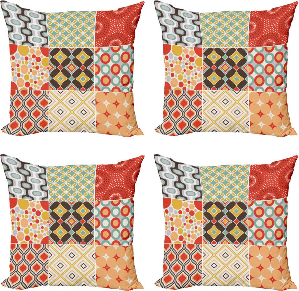 ABAKUHAUS Jahrgang Kissenbezug Set (4 Stück), Vintage abstrakte Form, Moderner Doppelseitiger Digitaldruck, 60 cm x 60 cm, Mehrfarbig