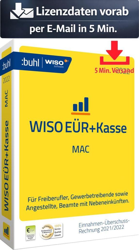 WISO EÜR & Kasse:Mac 2022 (1 MAC - 1 Jahr) ESD Finanzen, Steuer Recht 5 Min. Versand als Download per Mail
