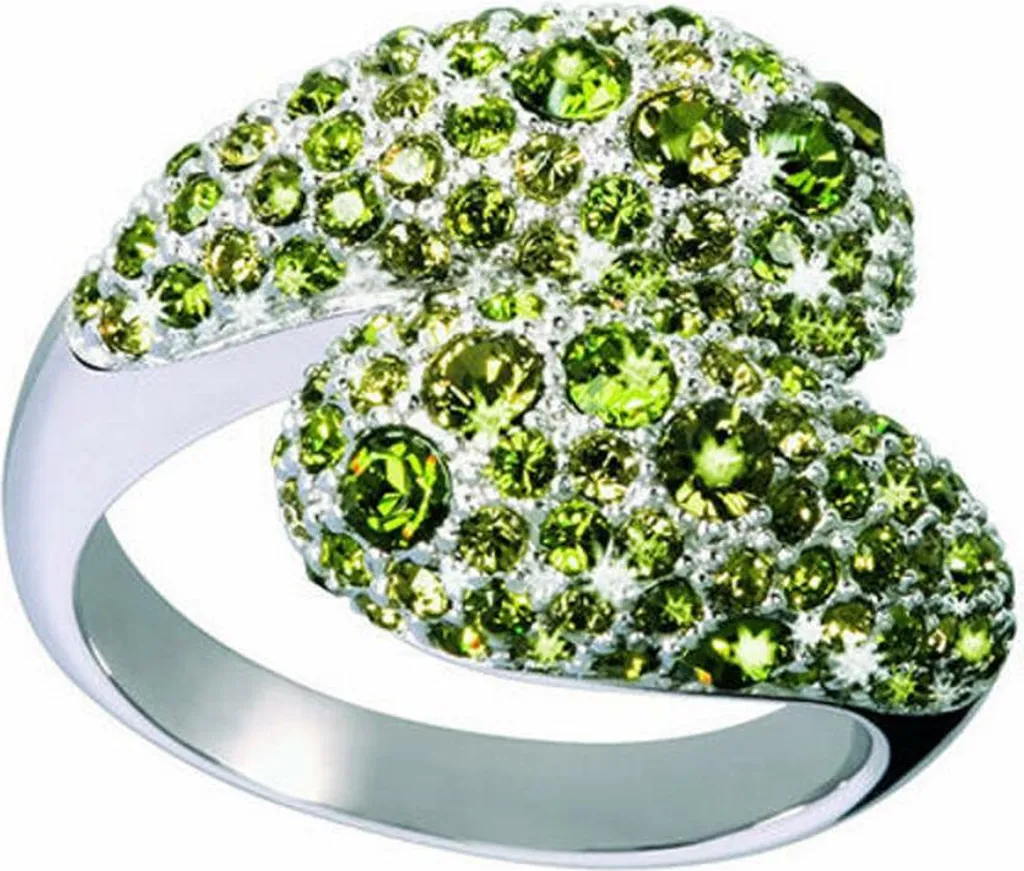 Anello Regolabile Glamour GR33-08 in Argento 925 Verde Swarovski Lux