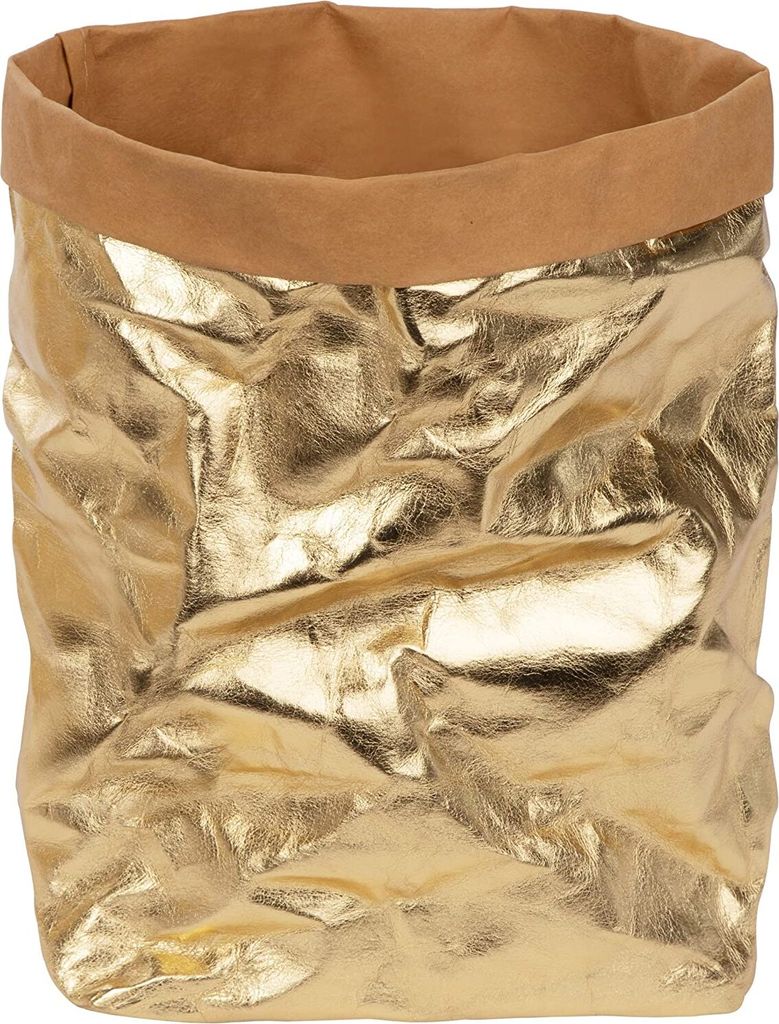 ONVAYA Aufbewahrungskorb Gold | Größe L | Krempelbox | Dekobox | Geschenkbox | Lederoptik | vegan | waschbar | Brotkorb | Badaufbewahrung