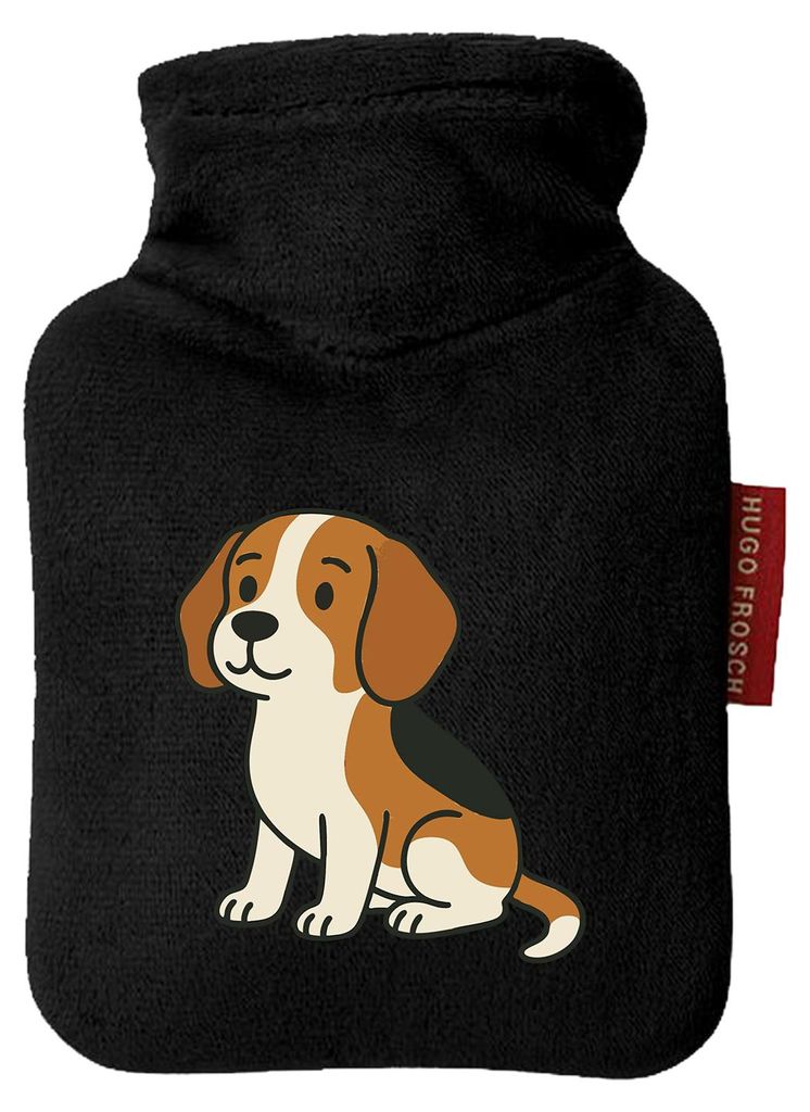 Huuraa Mini-Wärmflasche Beagle Comic Beagie 0,2 Liter Black Mini Veloursbezug Taschenwärmer Geschenkidee