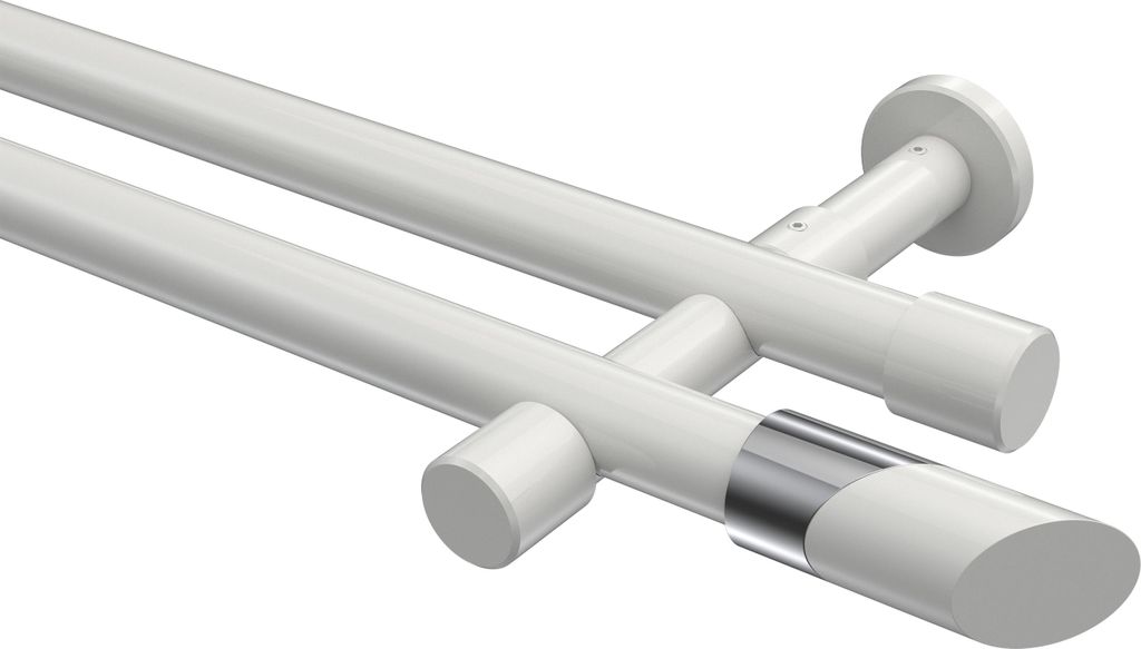 Interdeco Gardinenstange / Vorhangstange Weiß, Typ Prestige Verano (Schräge Bicolor) ohne Ringe, 20 mm Ø 2-läufig, 440 cm