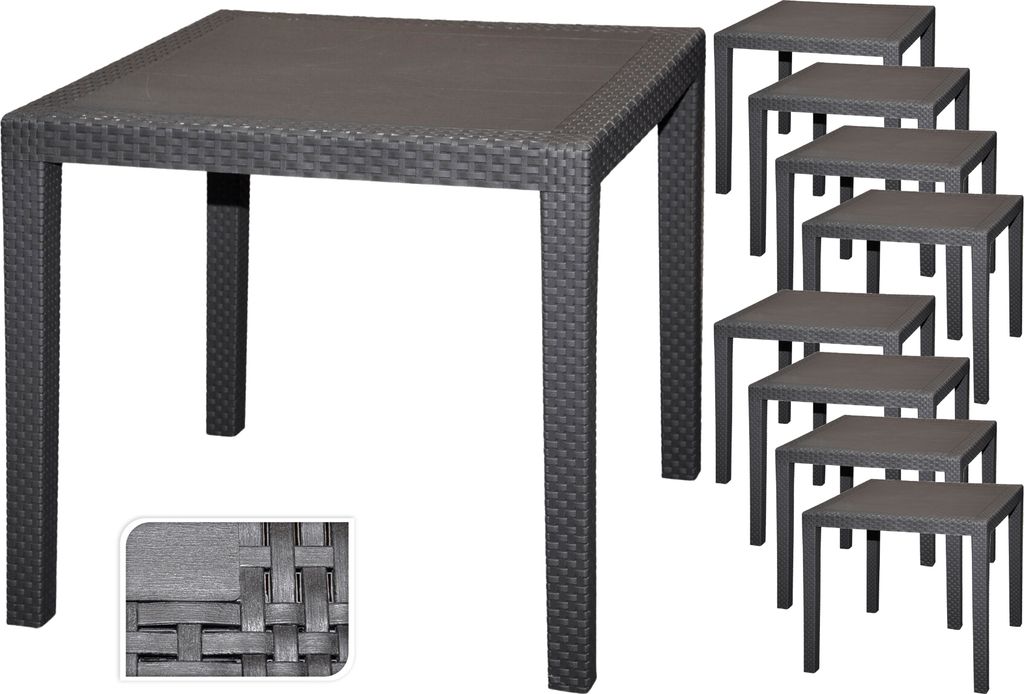 9x Gartentisch Bistrotisch Rattan-Optik Balkontisch Gastrotisch Gastronomie 79 x 79 cm Anthrazit Kunststoff