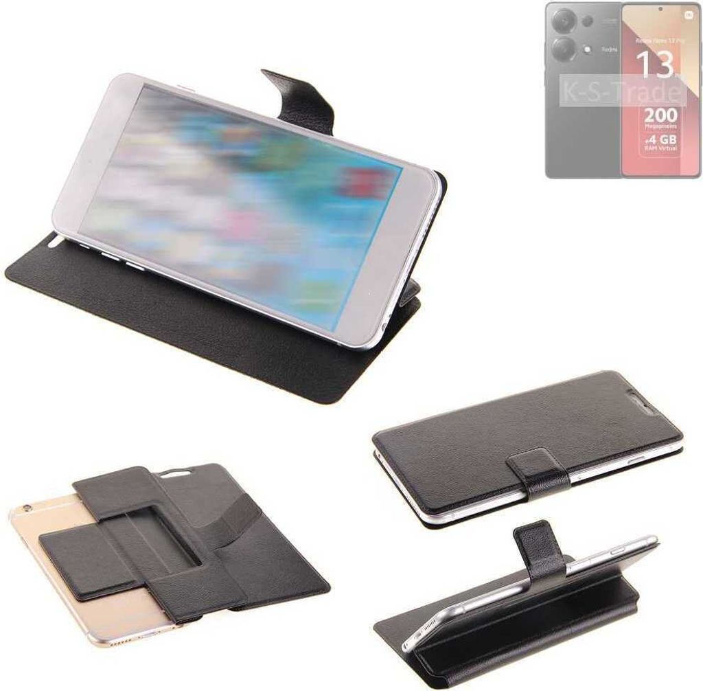 K-S-Trade Schutzhülle kompatibel mit Xiaomi Redmi Note 13 Pro 4G Schutzhülle Flip Cover Klapphülle Wallet Case Slim Handyhülle bookstyle schwarz