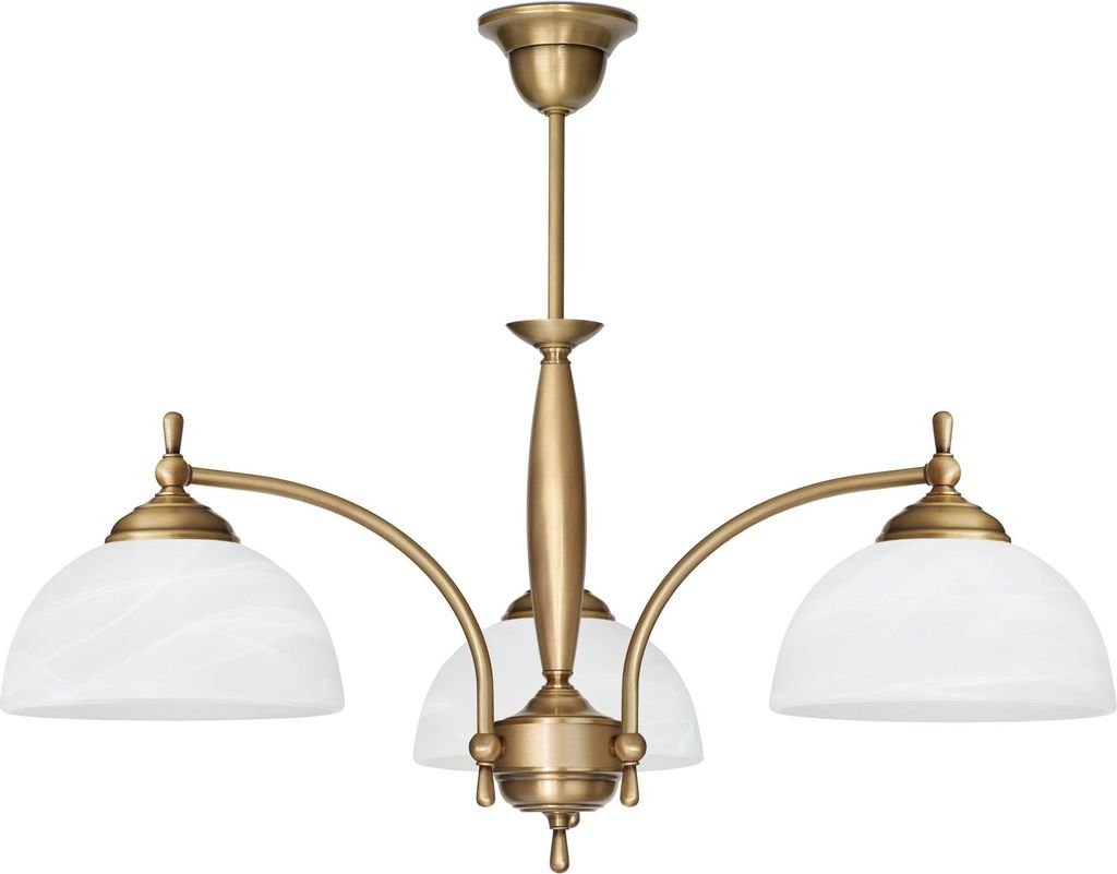Kronleuchter Messing Goldpatina Alabaster-Glasschirm weiß matt Ø64x50cm 3xE27 180W Esszimmer Wohnzimmer klassisch elegant höhenverstellbar Decke