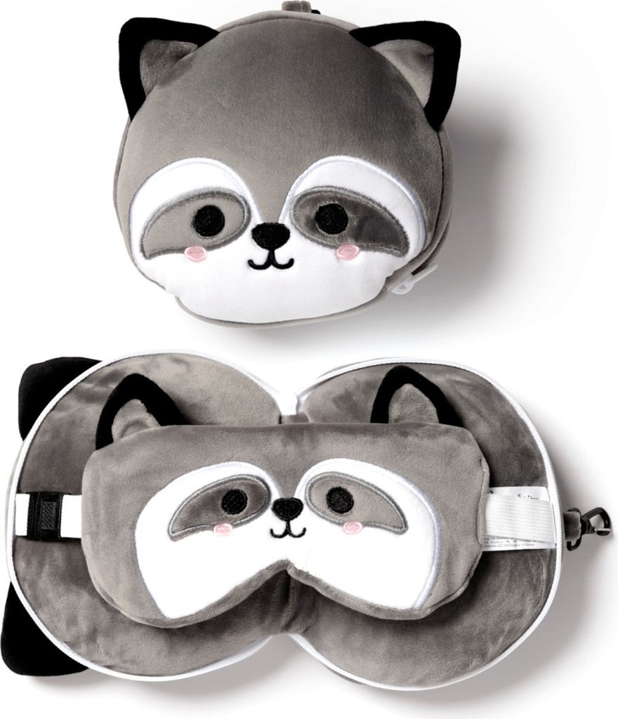 Puckator - Poduszka podróżna i opaska na oczy Relaxeazzz Raccoon