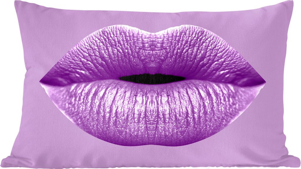 MuchoWow Zierkissen Sofakissen Wohnzimmer Dekokissen 50x30 cm Lippen - Pastell - Lila - Wohnzimmerdekoration - Polster mit Photo