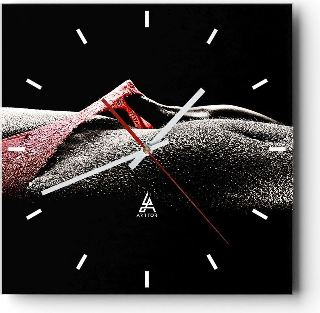 Wanduhr - Quadrat - Glasuhr - Körper weibliches Modell Wassertropfen - 30x30cm - Schleichendes Uhrwerk - Lautlos - zum Aufhängen bereit - Dekorat...