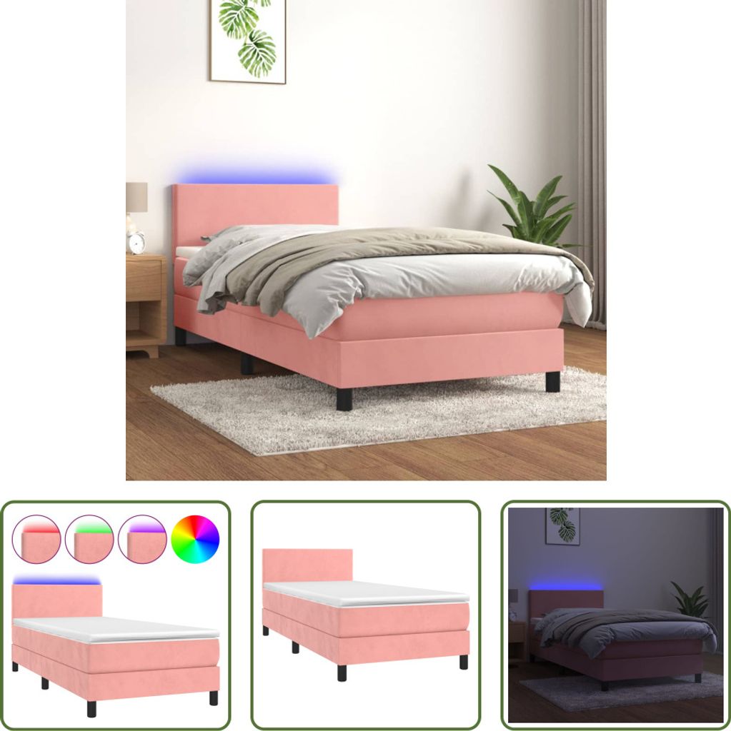 The Living Store Boxspringbett mit Matratze & LED Rosa 90x190 cm Samt