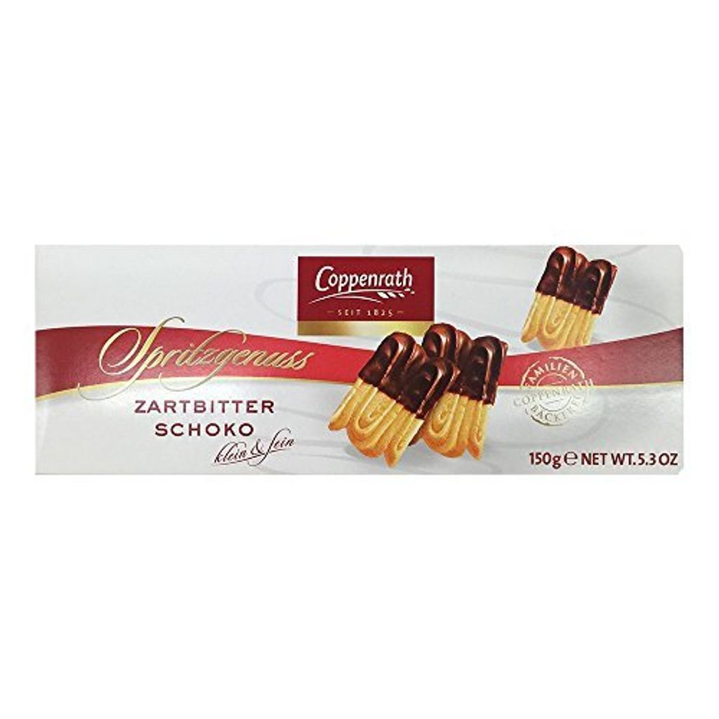 A box of Coppenrath Spritzgenuss Zartbitter Schoko cookies.