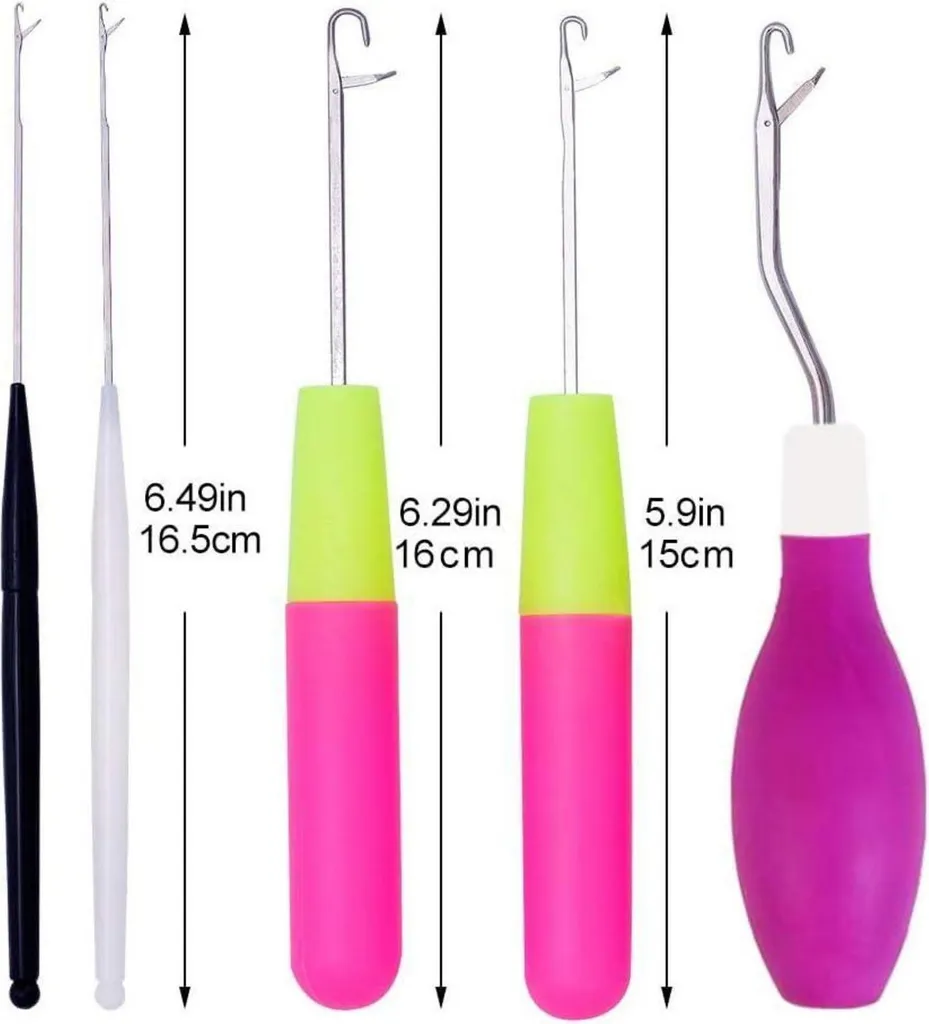 Kit Crochet Latch Hook Multicolore avec 5 Aiguilles de Précision Inox