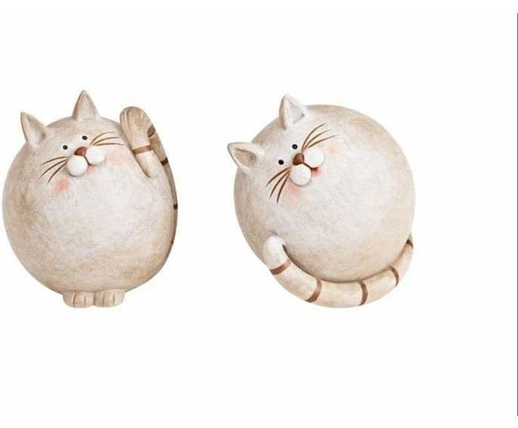 Logbuch-Verlag Deko Katze Natur 2er Set – runde Katzenfiguren aus Poly 9 cm – Tierdeko zum Hinstellen – niedliche Deko für Zuhause