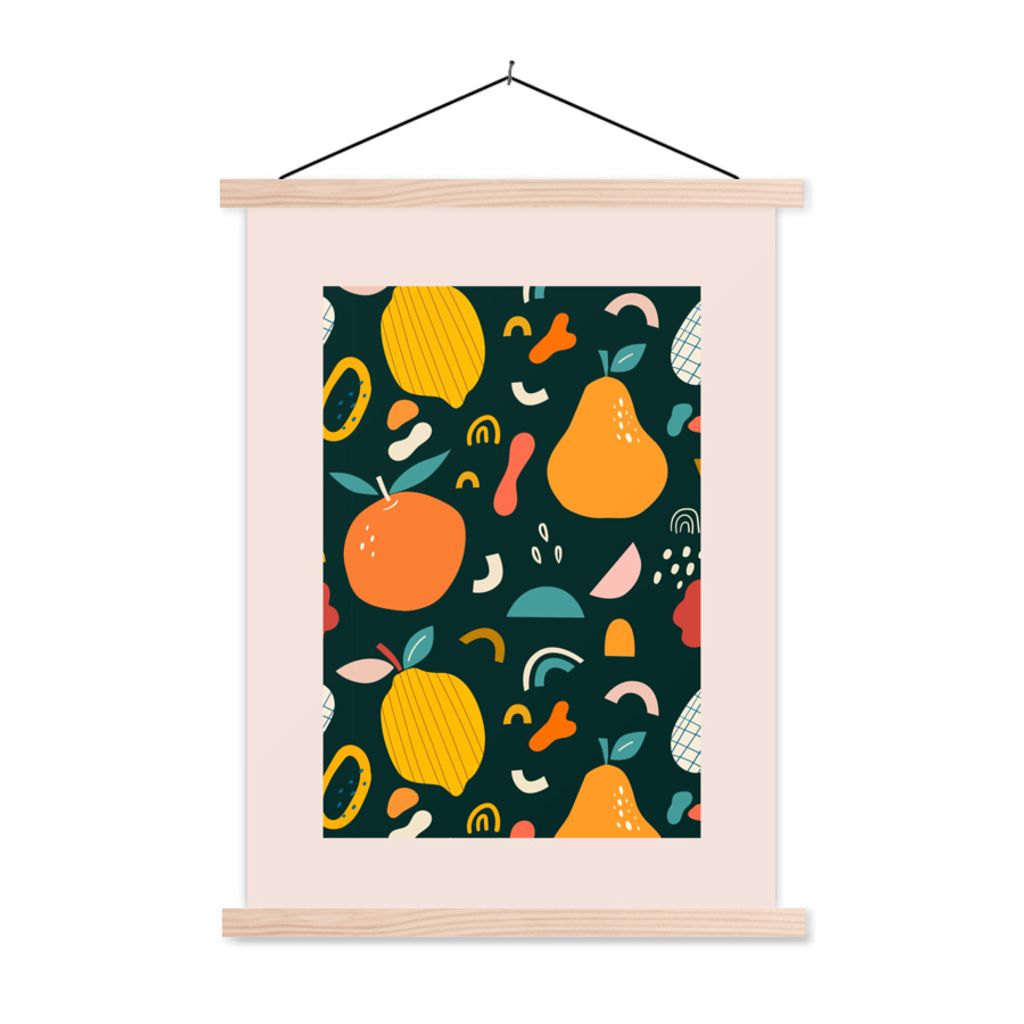 MuchoWow Textilposter Obst - Lebensmittel - Zitrone - Birne 40x53 cm mit holzfarbenen Rahmen - Schlafzimmer