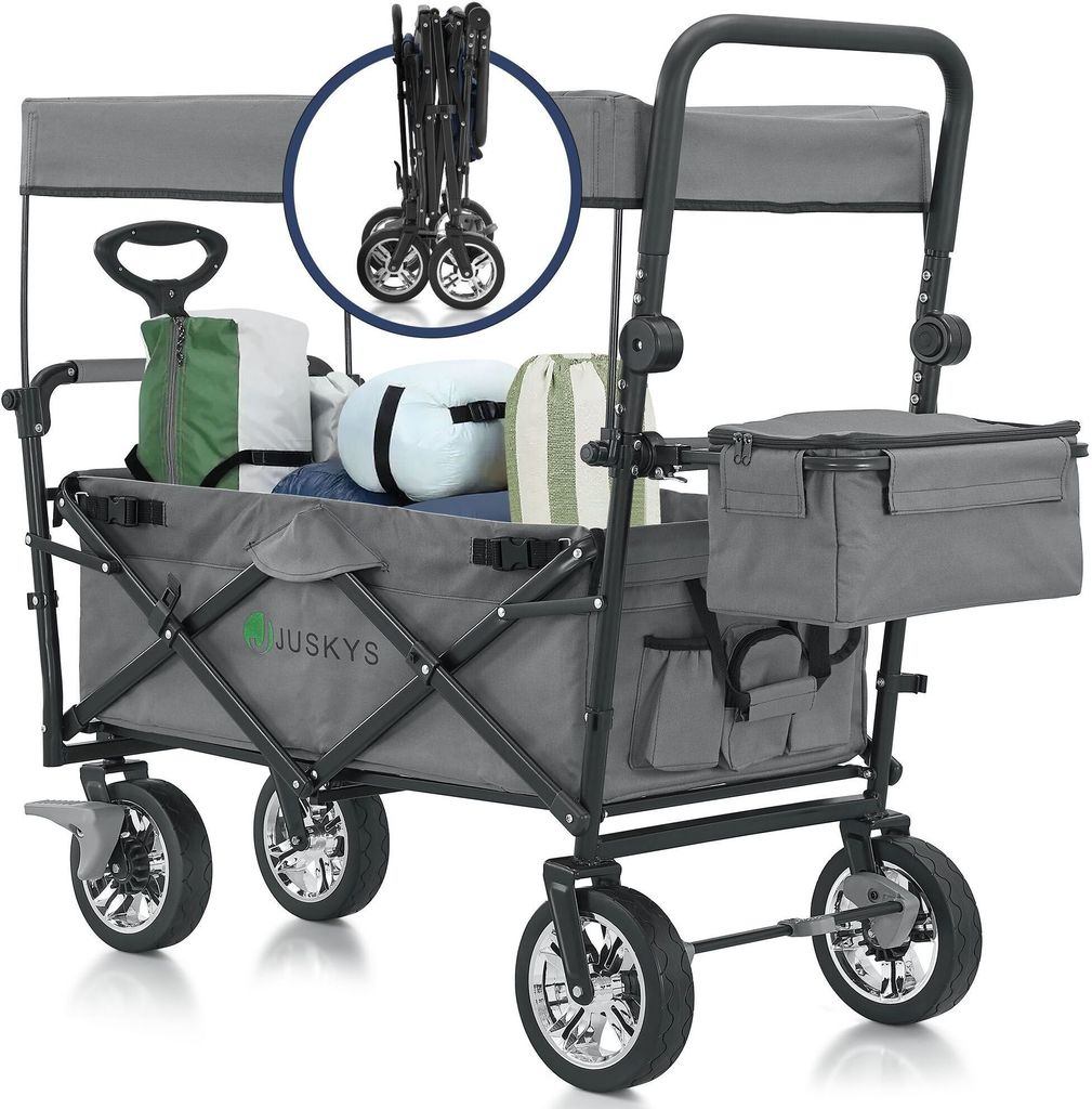 Juskys Bollerwagen mit Dach & Tasche - Wagen bis 120 kg belastbar - faltbar - Dunkelgrau