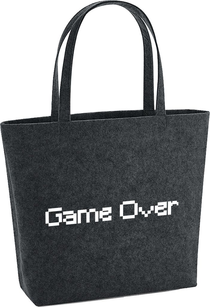 Huuraa Filzshopper Game Over Schriftzug 22 Liter Charcoal Melange Filztasche Geschenkidee