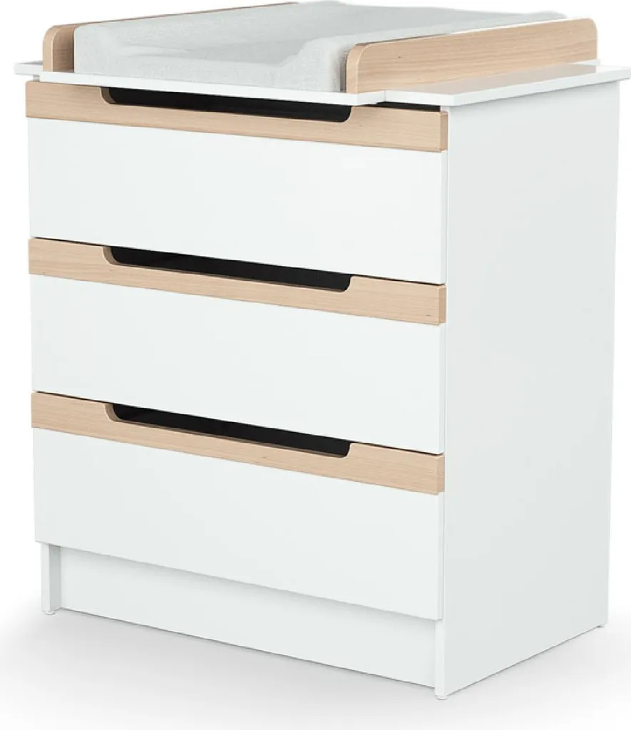 Commode à langer bois blanc et hêtre AT4 Carrousel avec 3 tiroirs