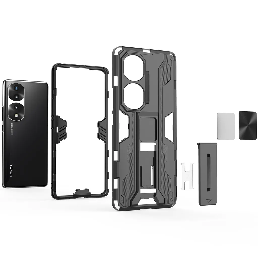 Custodia Honor 70 Con Supporto Pieghevole – Cover Protettiva Militare, Hard PC + Silicone TPU, Ricarica Wireless, Rosso