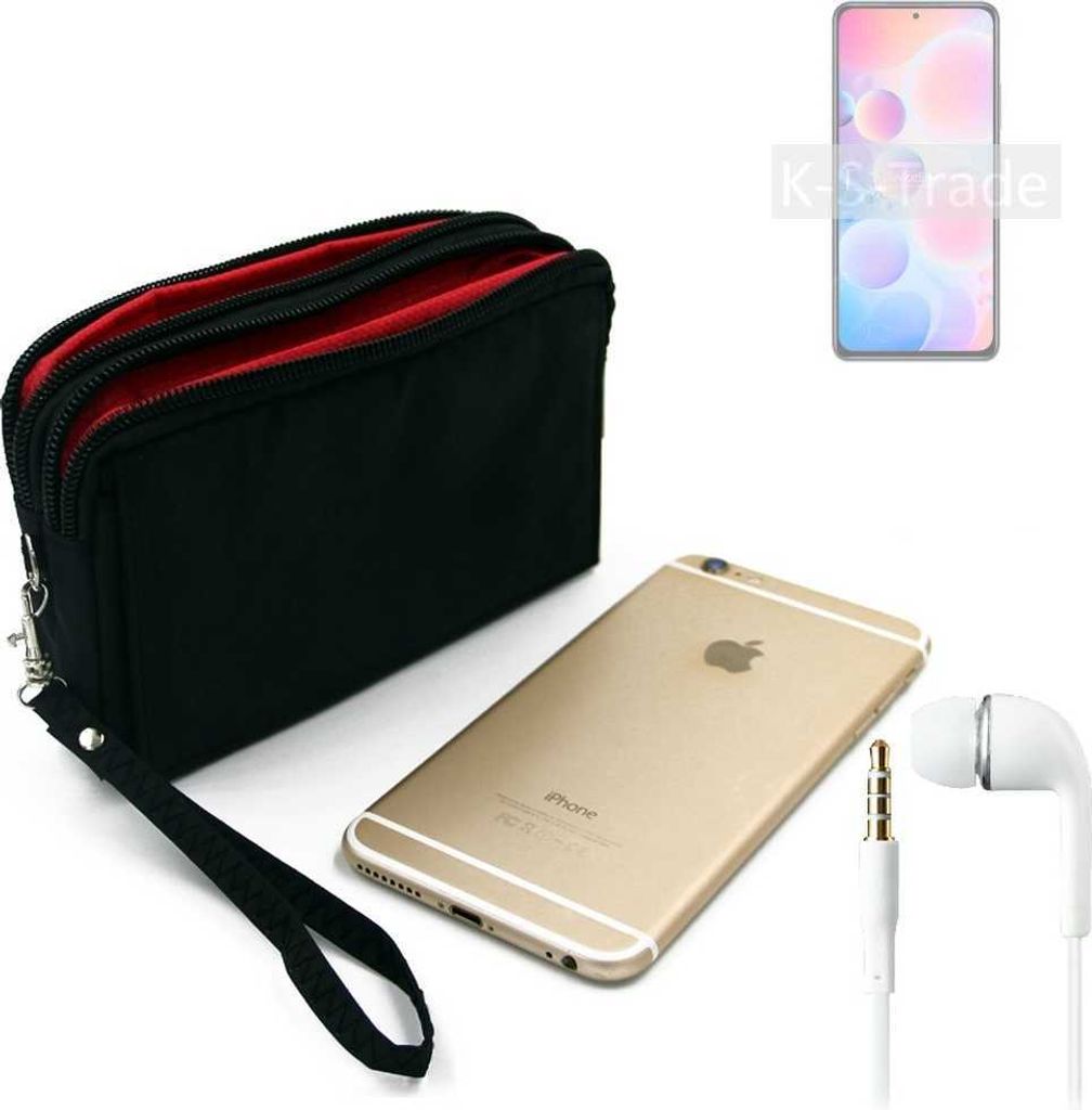 TOP SET kompatibel mit UMIDIGI A9 Max Handy Hülle Gürteltasche schwarz + Kopfhörer Travel Bag Travel-Case mit Diebstahlschutz praktische Schutz