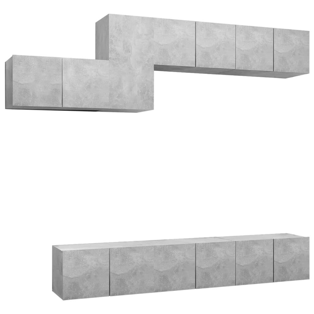 "SALE 2026" 7-tlg. TV-Schrank-Set, Fernsehtisch - CLORIS - Betongrau Holzwerkstoff - TV-Schränke DEMöbel833036