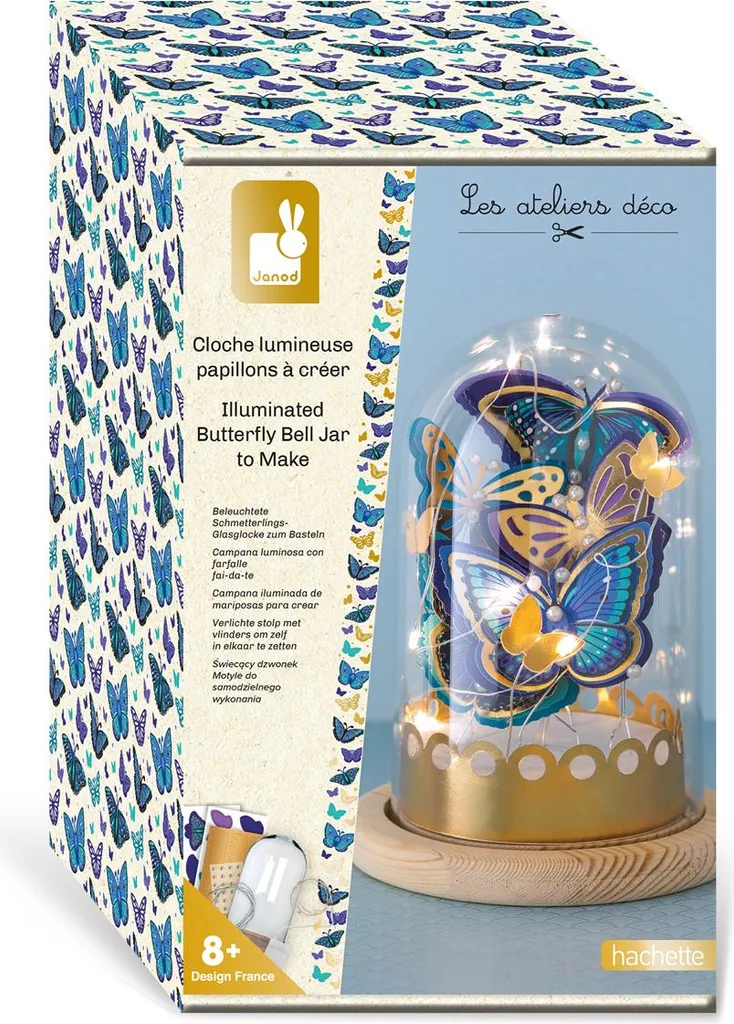 Janod Atelier Déco Dôme en verre illuminé Papillons 30 cm