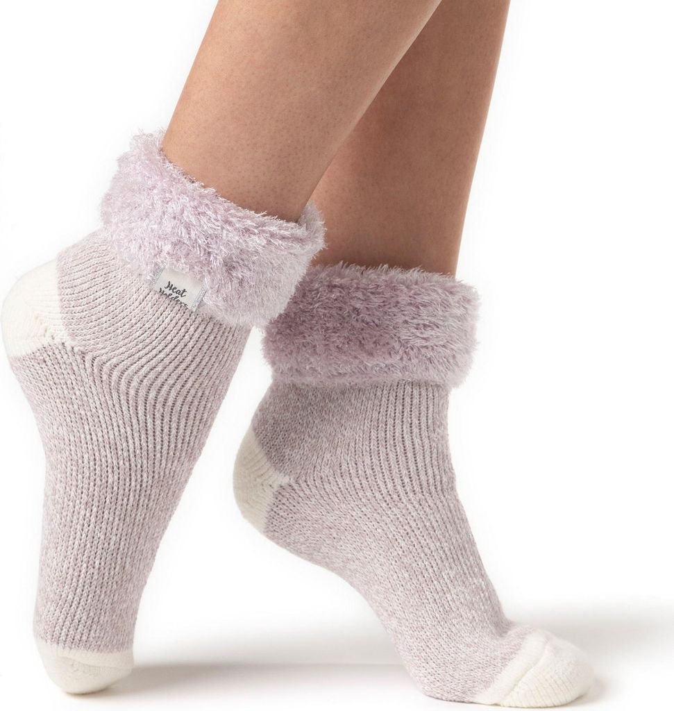 Damen Original Schlafsocken mit Federbesatz – Mauve & Creme