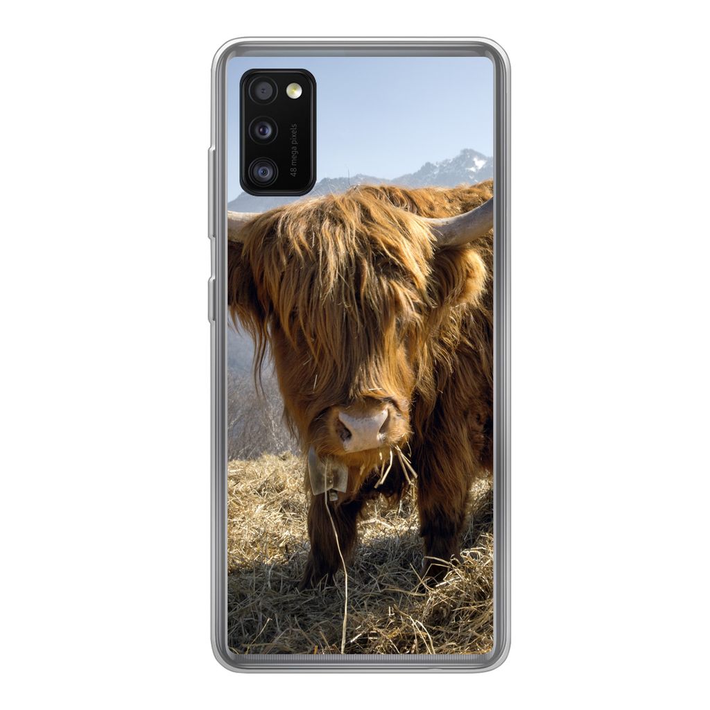 MuchoWow Handyhülle Schutzhülle Hülle für Samsung Galaxy A41 Schottischer Highlander - Berg - Schnee Silikon Softcase Handy Hülle - Mobiltel...