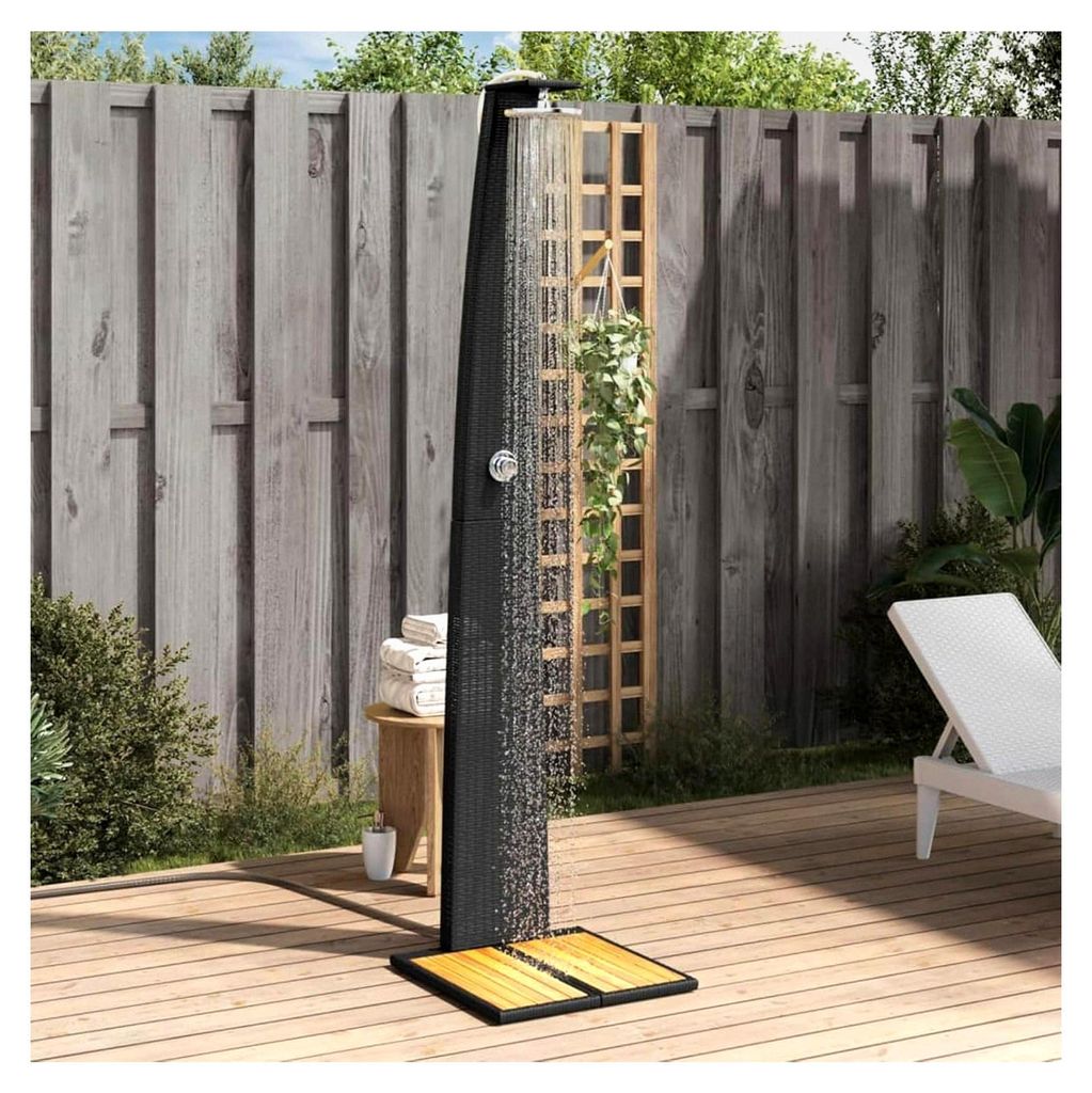 Gartendusche Schwarz 55x60x224 cm aus Poly Rattan und Akazienholz