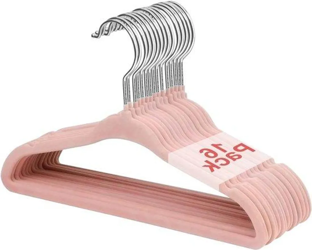 Lot de 16 cintres de penderie antidérapants roses 28 cm de largeur