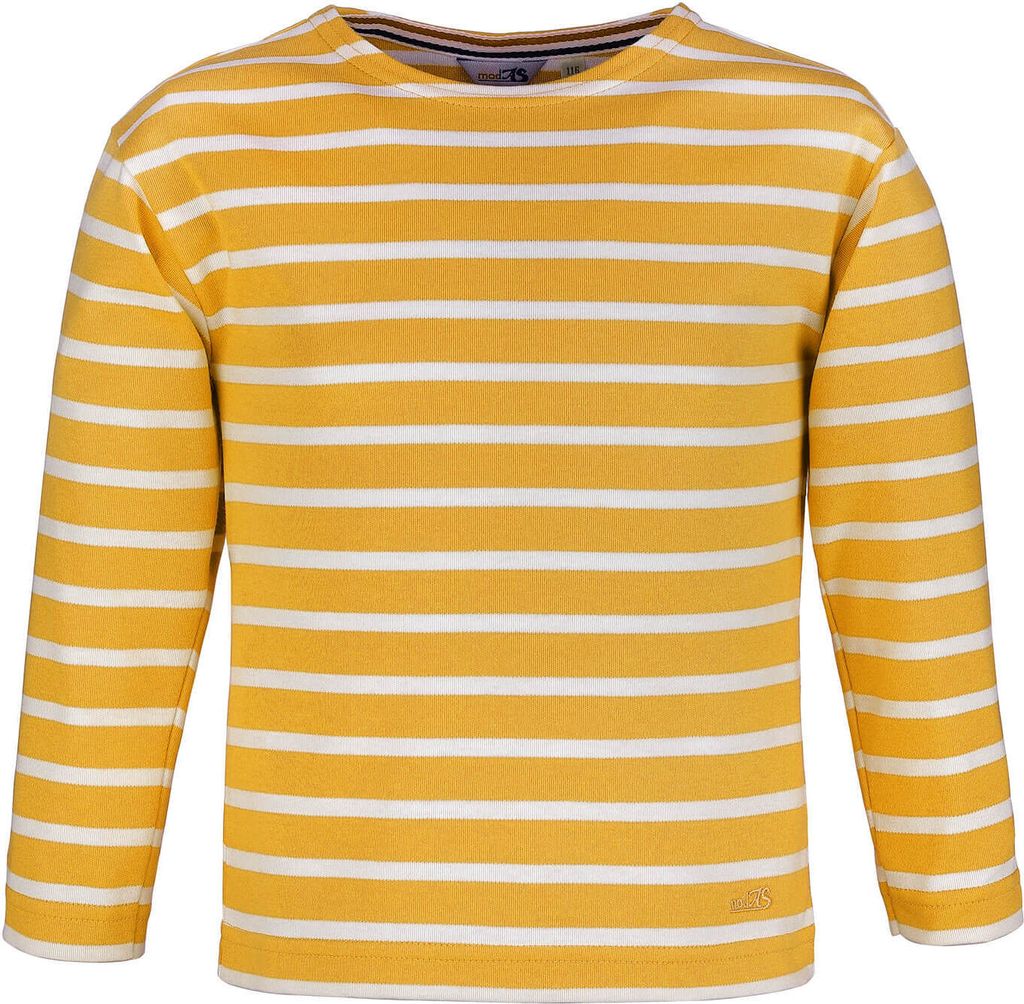 modAS Bretonisches Shirt für Kinder - Longsleeve Pullover Langarm Shirt mit Streifen Mädchen Jungen aus Baumwolle in Safran-Weiß Größe 152