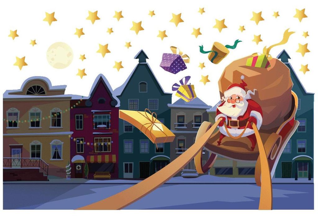 Weihnachtsaufkleber: Weihnachtsmann in der Stadt – Weihnachtsaufkleber – Festtagsdekoration – 60 x 90 cm