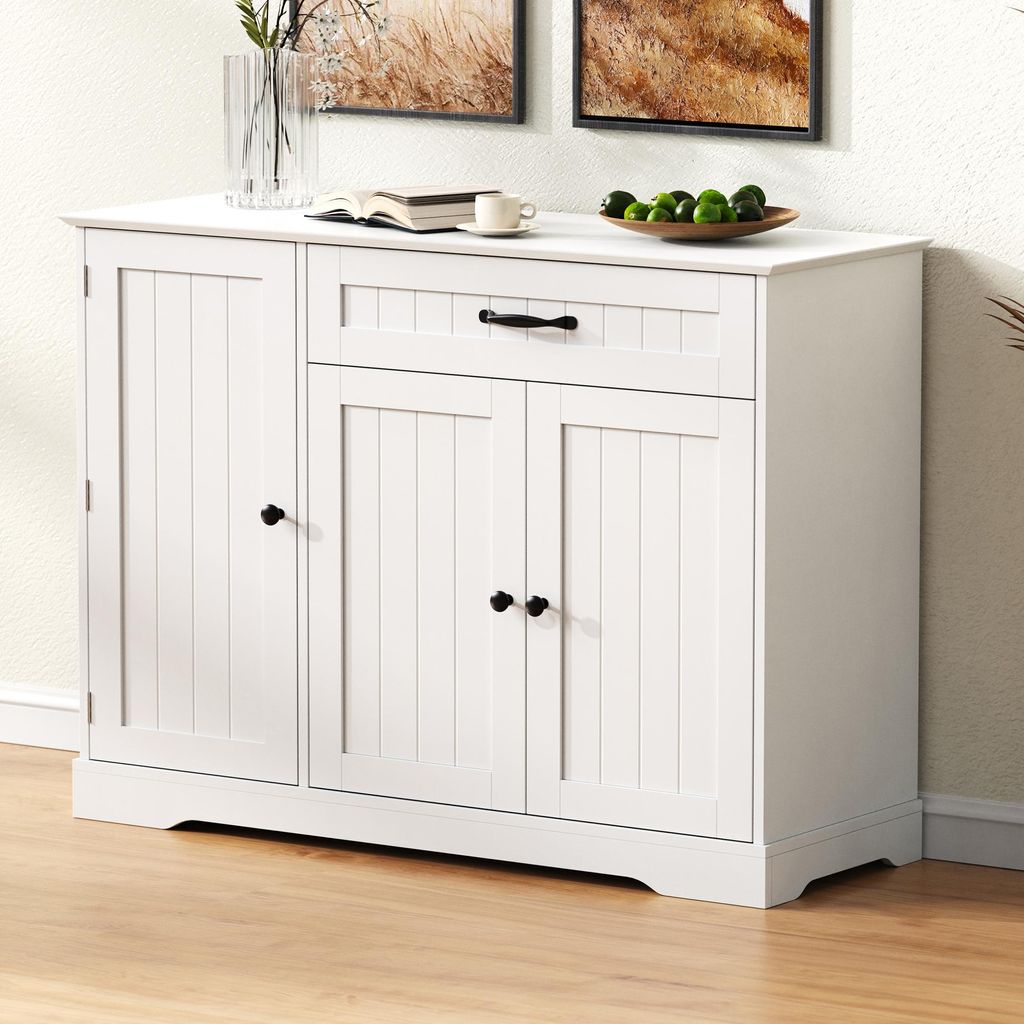 Flieks Modernes Sideboard mit 3 Türen und einer Schublade, Buffetschrank 107x40x84cm, Kommoden, Weiß