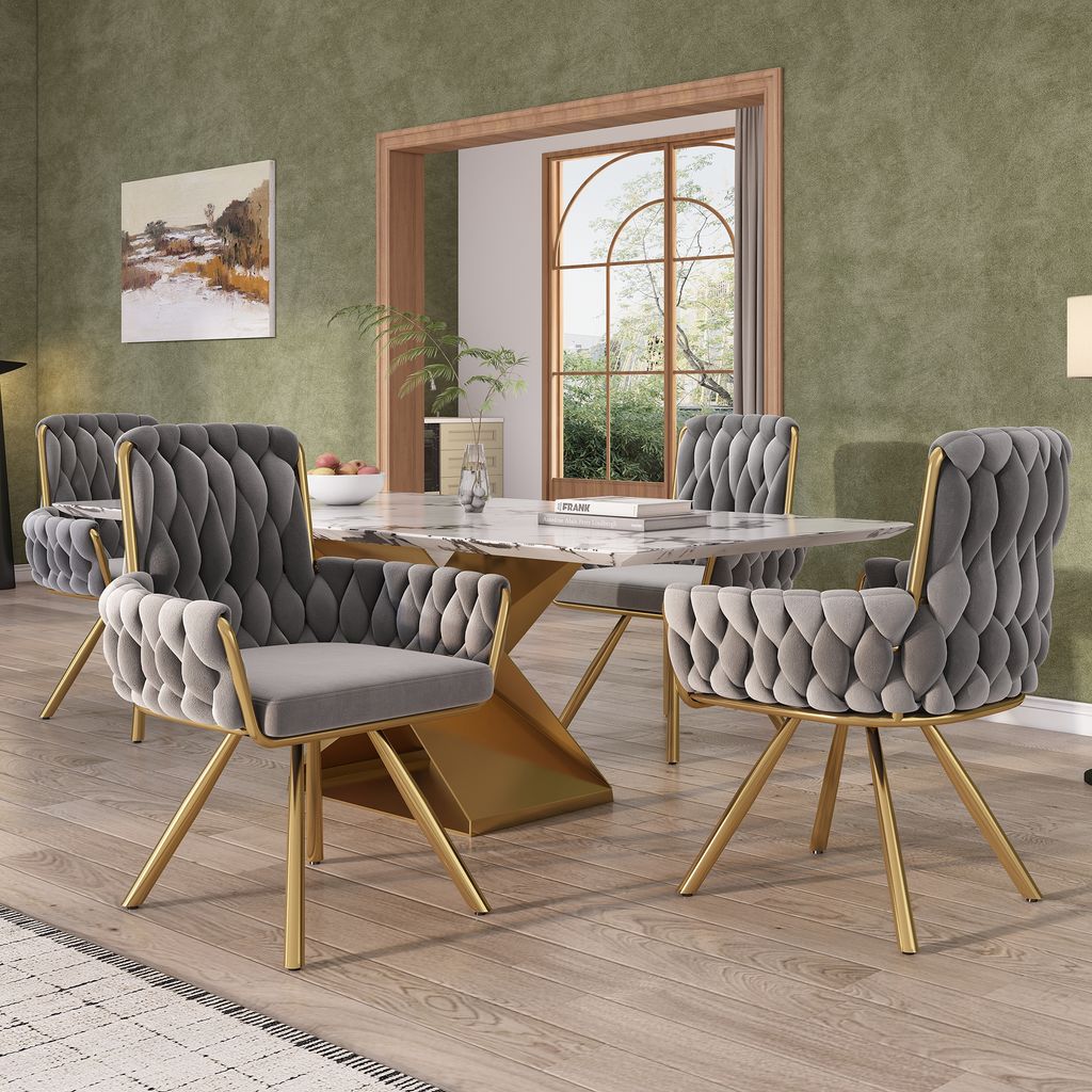 Flieks Esszimmerstuhl 4er Set 360°drehbar, Polsterstuhl mit Produktbild 