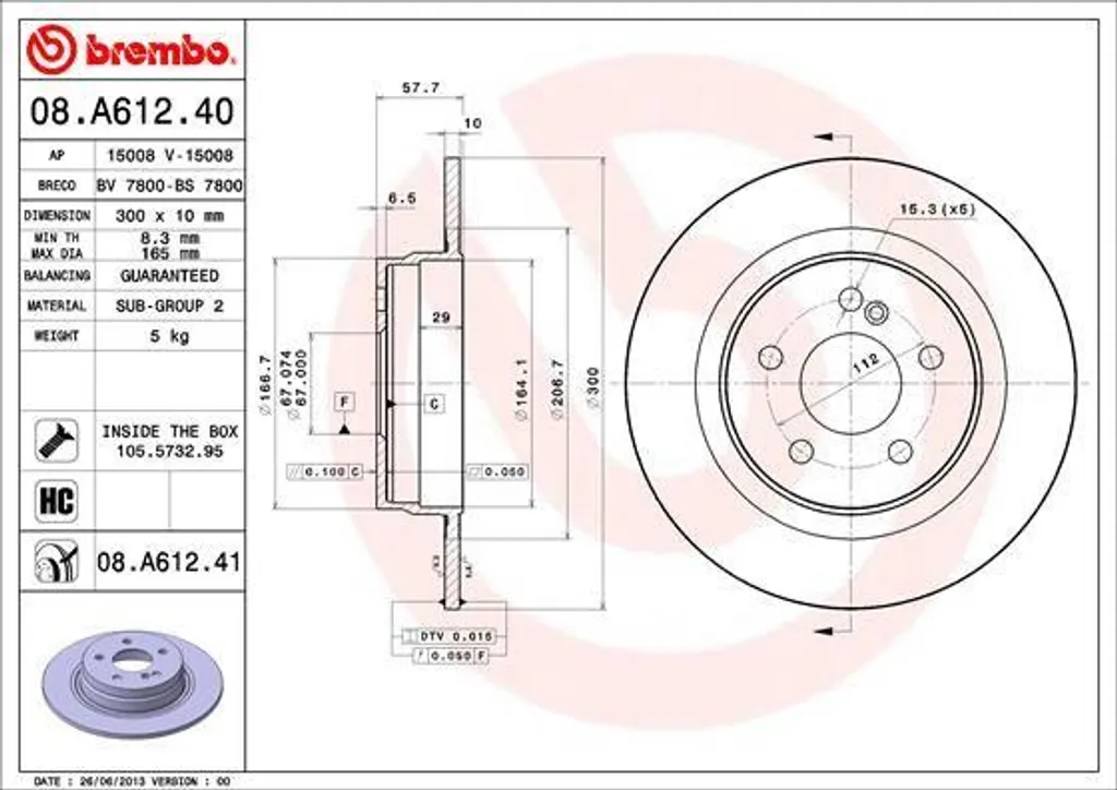 Disque de Frein Haute Qualité Brembo 08.A612.41 pour Mercedes Classe C