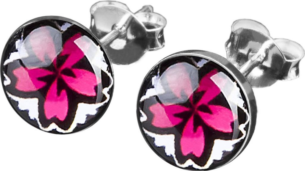 viva-adorno Damen Ohrstecker Ohrringe Rund Hibiskus Blüten Edelstahl Hawaii Blumen Z209, pink